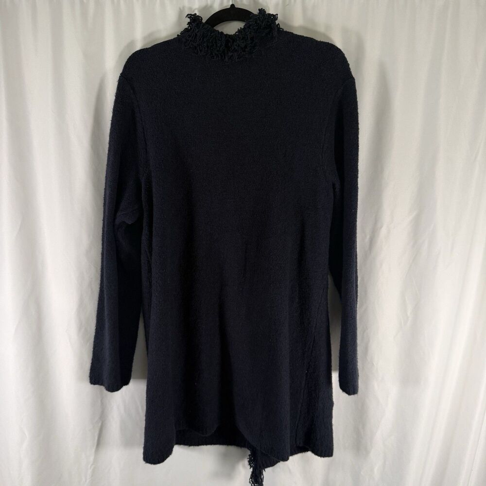 J Jill Cardigan Women's Large Blue Fringe Trim Hook Eye Front Long Sleeve - Picture 10 of 11